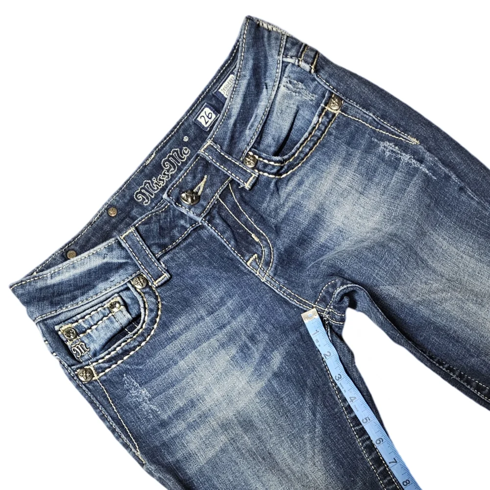 Miss Me Blue Ankle Cropped Jeans with Detailed Craftsmanship - Picture 7 of 8